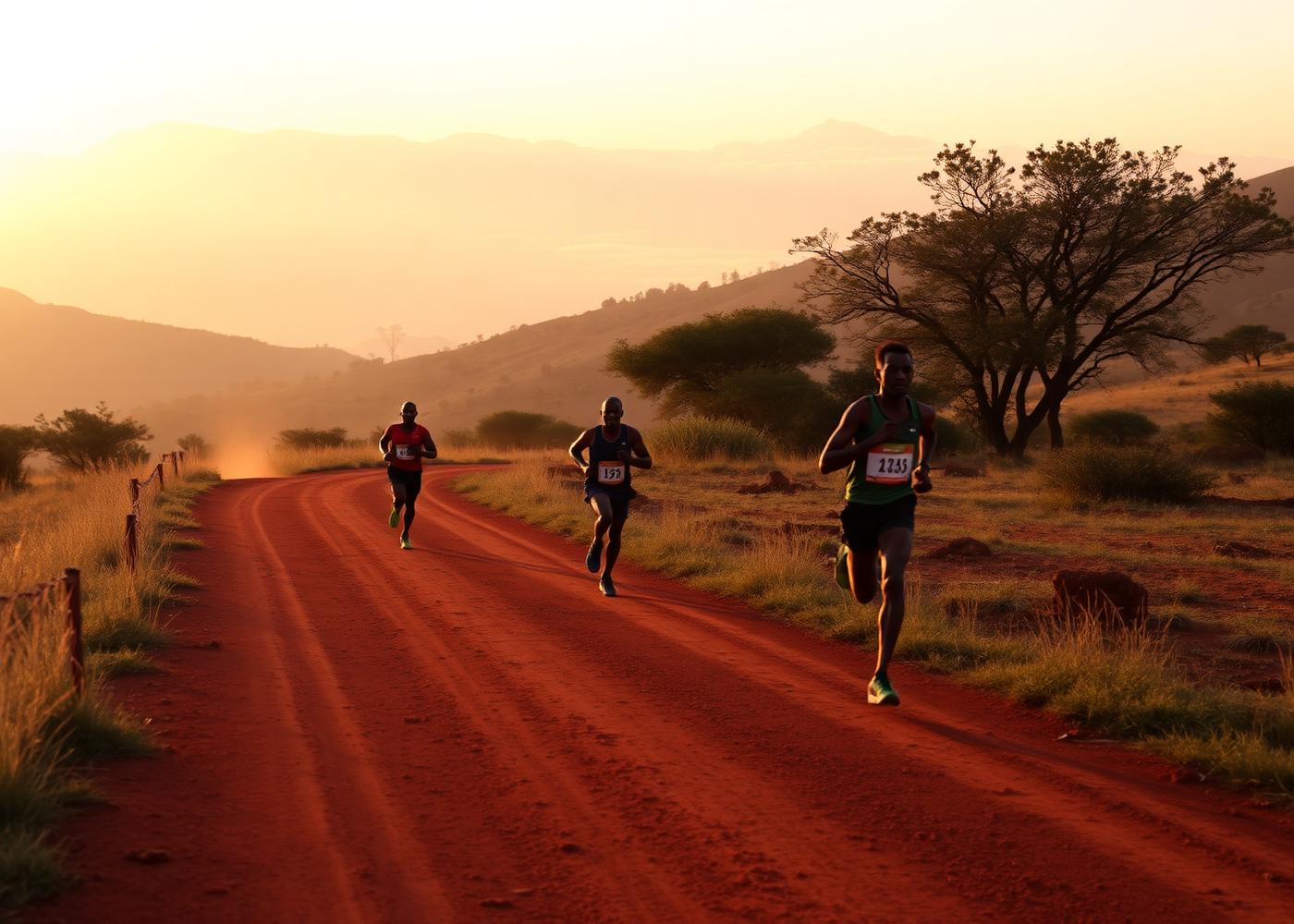 Athletes training at sunrise in Iten